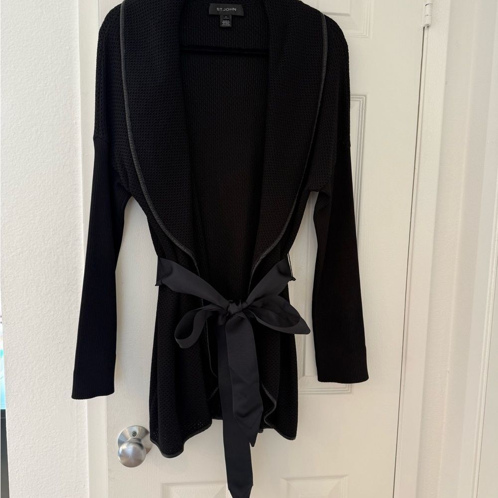 St. John Knit Long Cardigan, Size M, Black